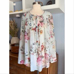 3J Workshop By Johny Was Cotton/silk Floral Tunic Blouse Button Size M